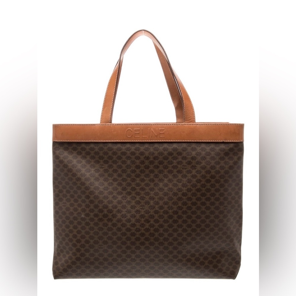 Celine Brown and Tan Top-Trimmed Tote